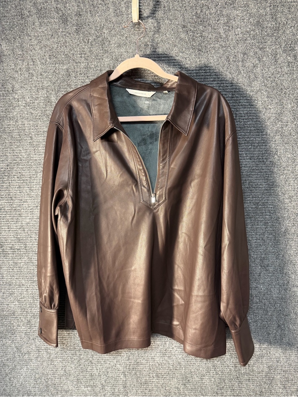 Rebecca Taylor Brown Leather Button-Down Casual Shirt xl fall $395retail